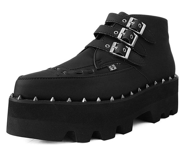 Black 3-Buckle Pointed Dino Lug Sole Boot 