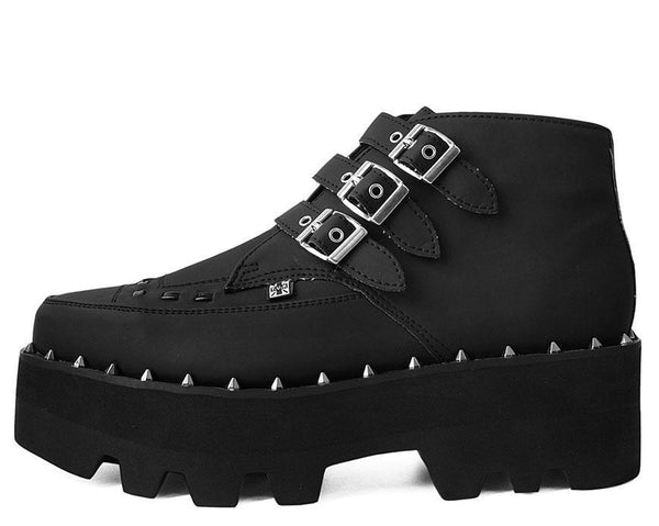 Black 3-Buckle Pointed Dino Lug Sole Boot 