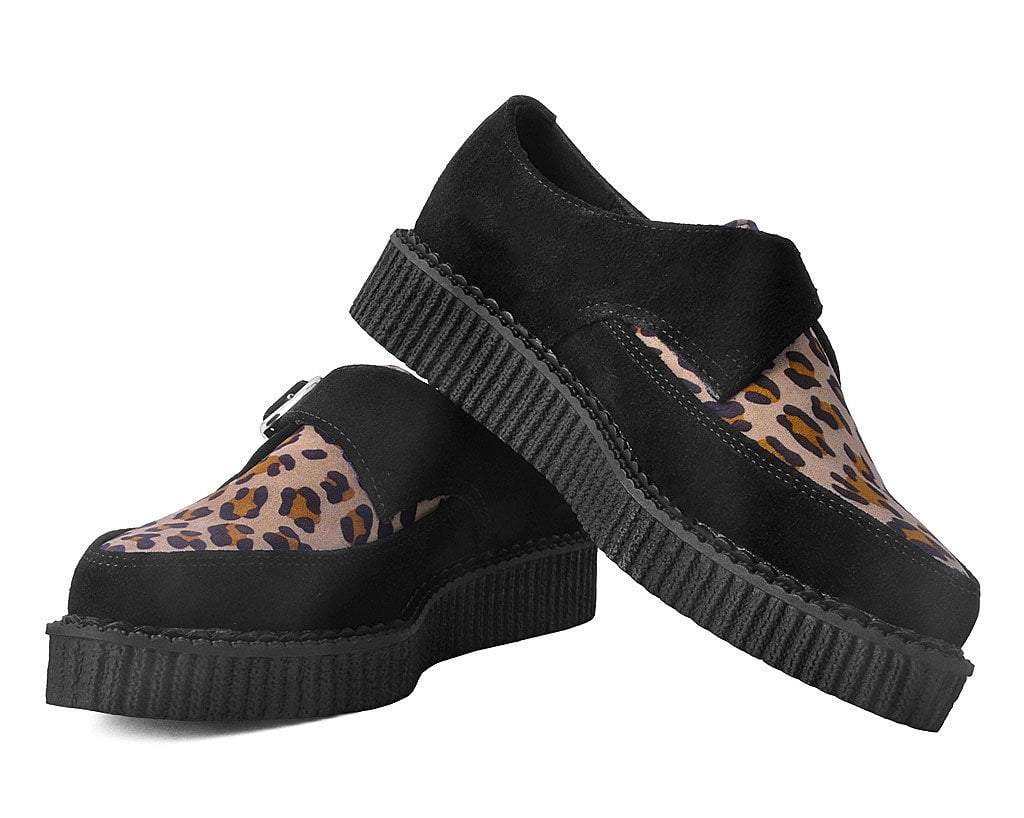 Black Suede Leopard Monk Buckle Pointed Creeper