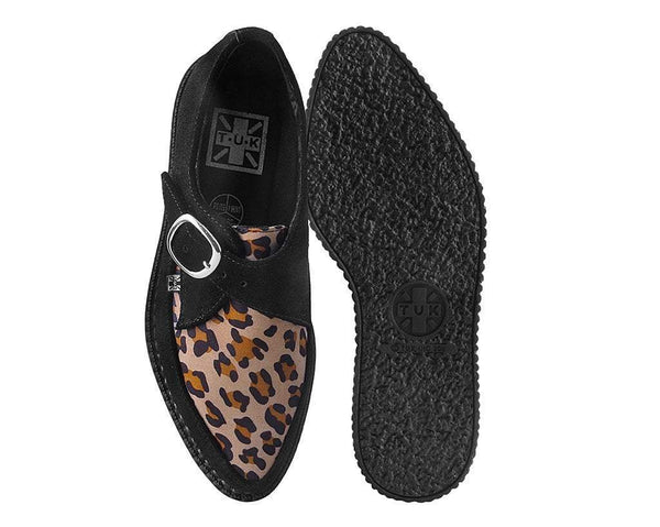 Black Suede Leopard Monk Buckle Pointed Creeper
