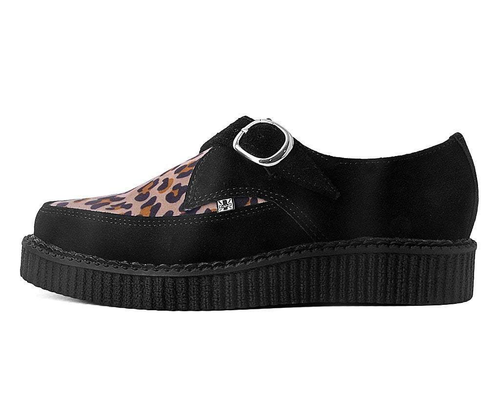 Black Suede Leopard Monk Buckle Pointed Creeper