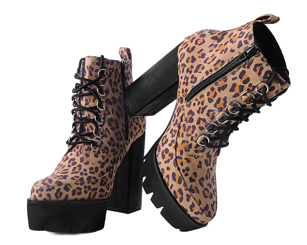 Leopard 6 Ring Vegan Patent Bootie Platform Heel Boot T.U.K. Footwear Outlet