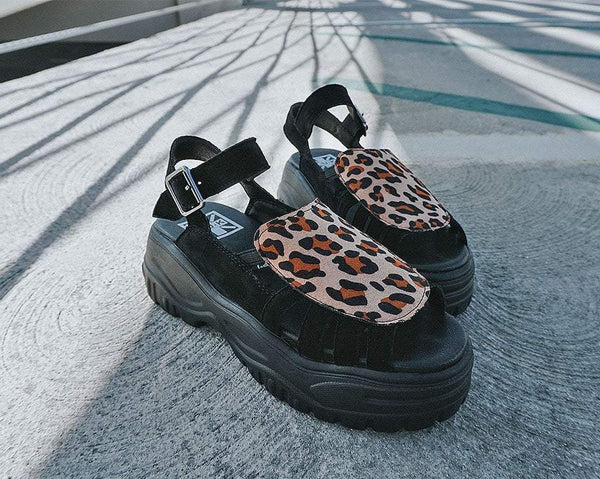 Black & Leopard Wave Platform Sandal
