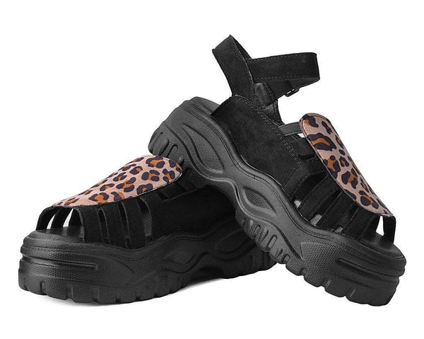 Black & Leopard Wave Platform Sandal