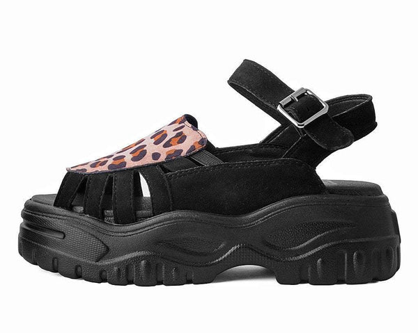 Black & Leopard Wave Platform Sandal