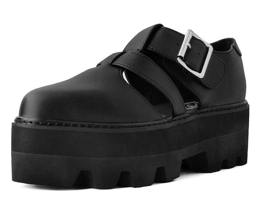 Black Big Buckle Pointed Dino Lug Sandal 