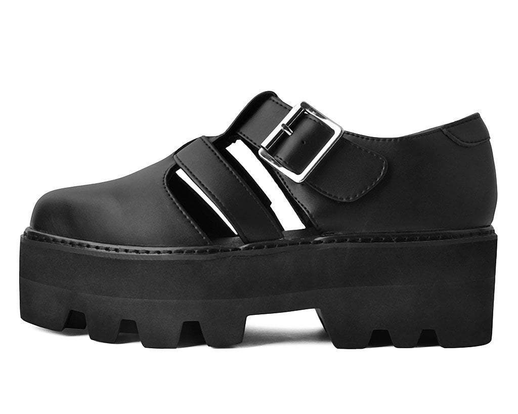 Black Big Buckle Pointed Dino Lug Sandal 