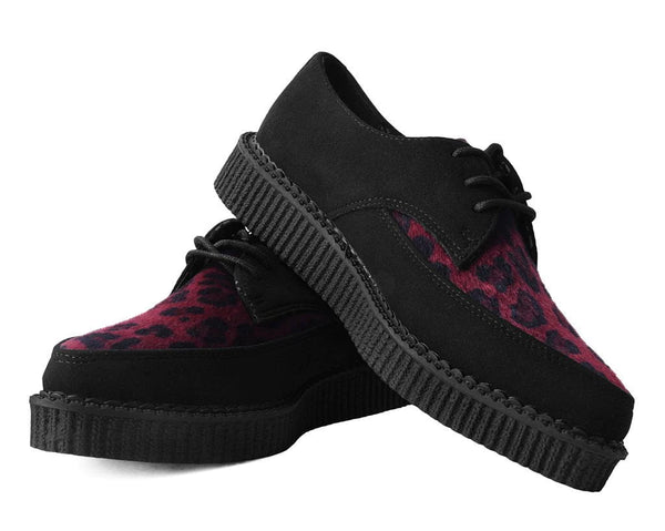 Black Suede & Red Leopard Hair Pointed Creeper