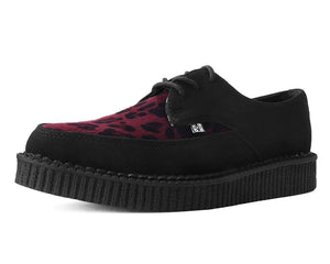 Black Suede & Red Leopard Hair Pointed Creeper