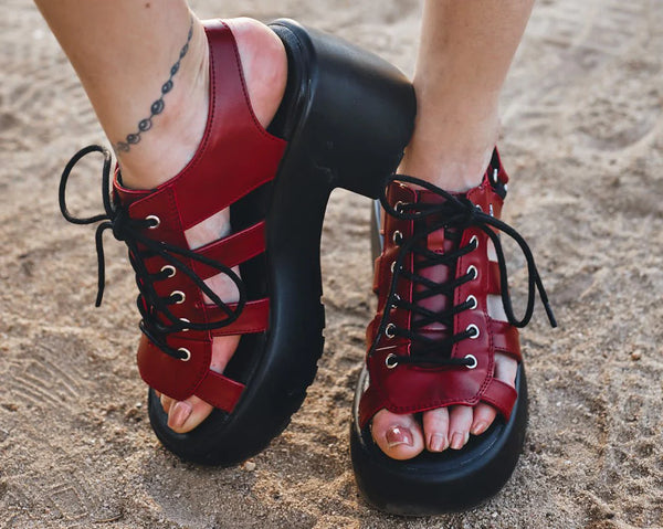 Red Lace Up Bubble Heel