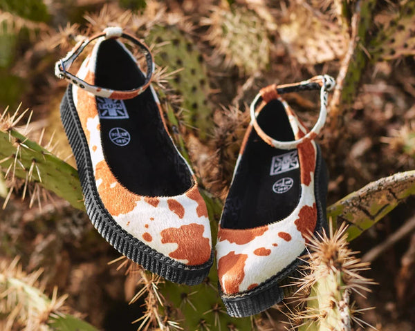 Brown Cow Print Pointed Ballet Creeper
