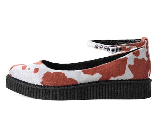 Brown Cow Print Pointed Ballet Creeper