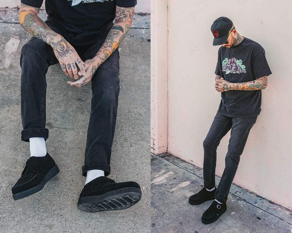 Black Cow Suede Viva Low Sole Creepers