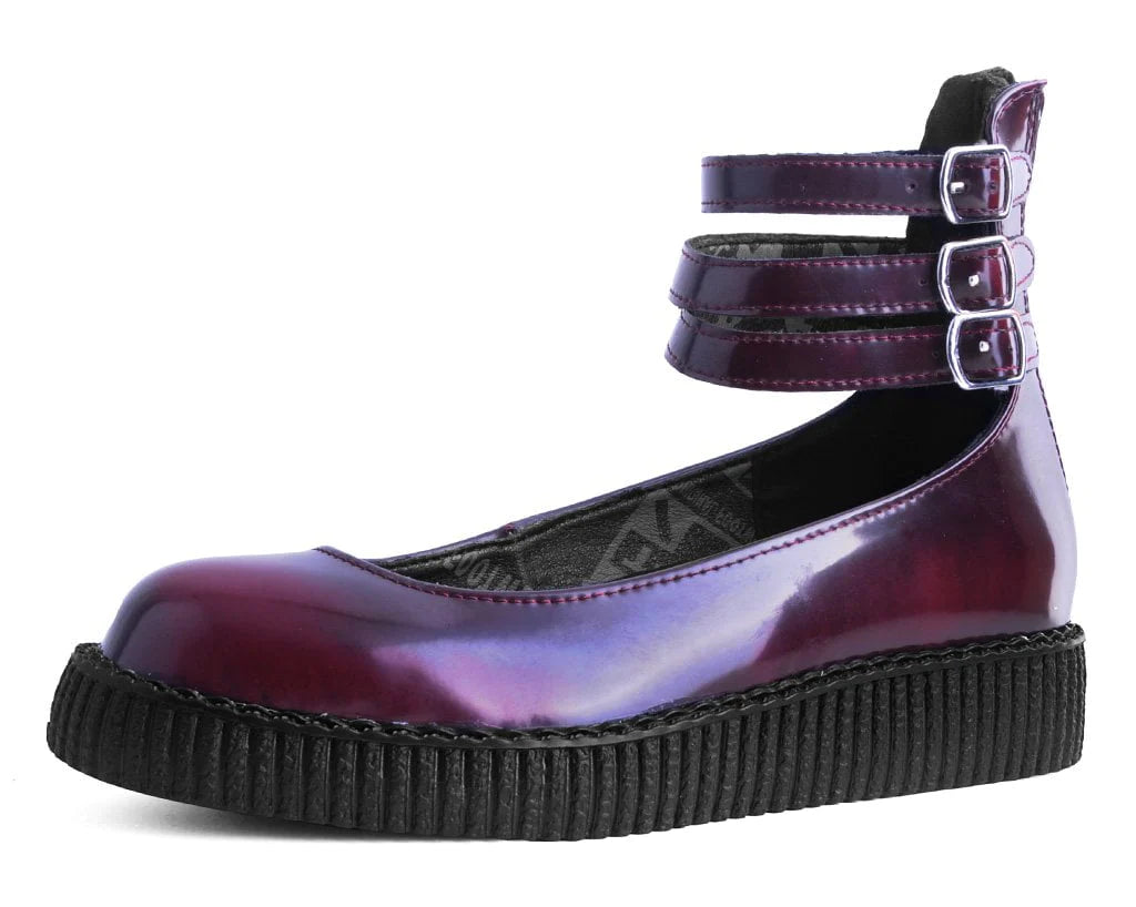 Burgundy Rub-Off 3-Strap Mary Jane