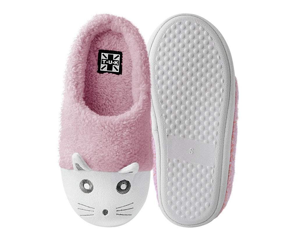 Pink & White Fuzzy Kitty Slipper