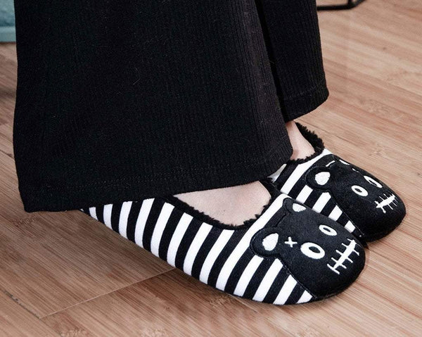 Black & White Striped Punk Panda Slipper