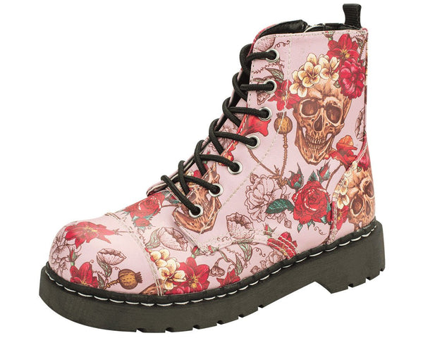 Pink Skull and Roses Boots - T.U.K.