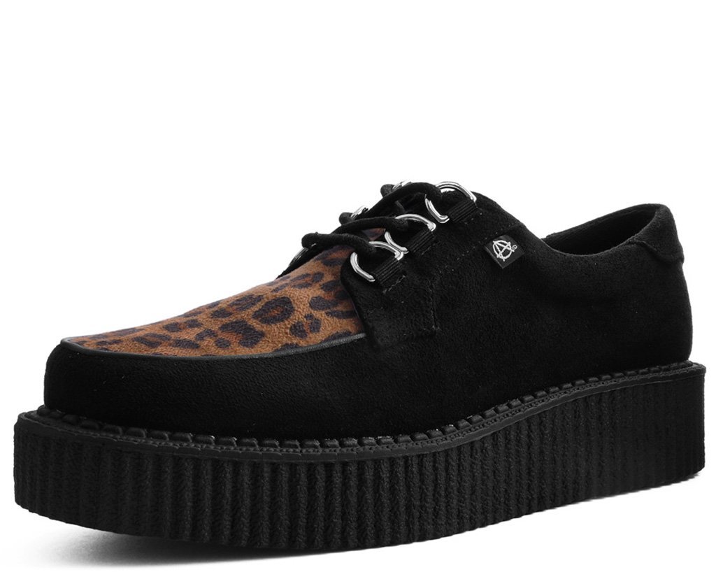 Black Faux Suede & Leopard Print Anarchic 3 D-Ring Creepers – T.U.K ...