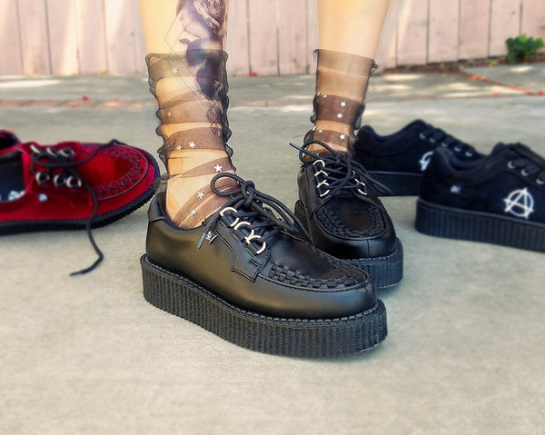 Black Faux Leather Anarchic 3 D-Ring Creepers – T.U.K. Footwear Outlet