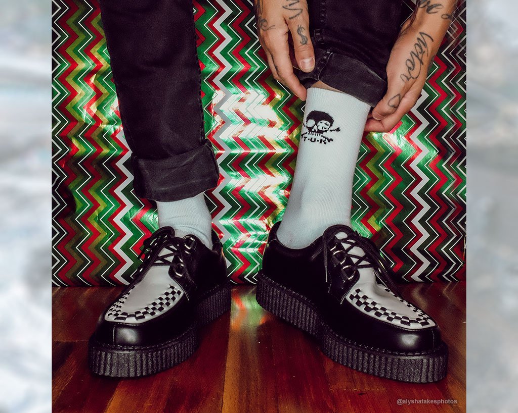 Black White Vegan Anarchic 3 D Ring Creepers