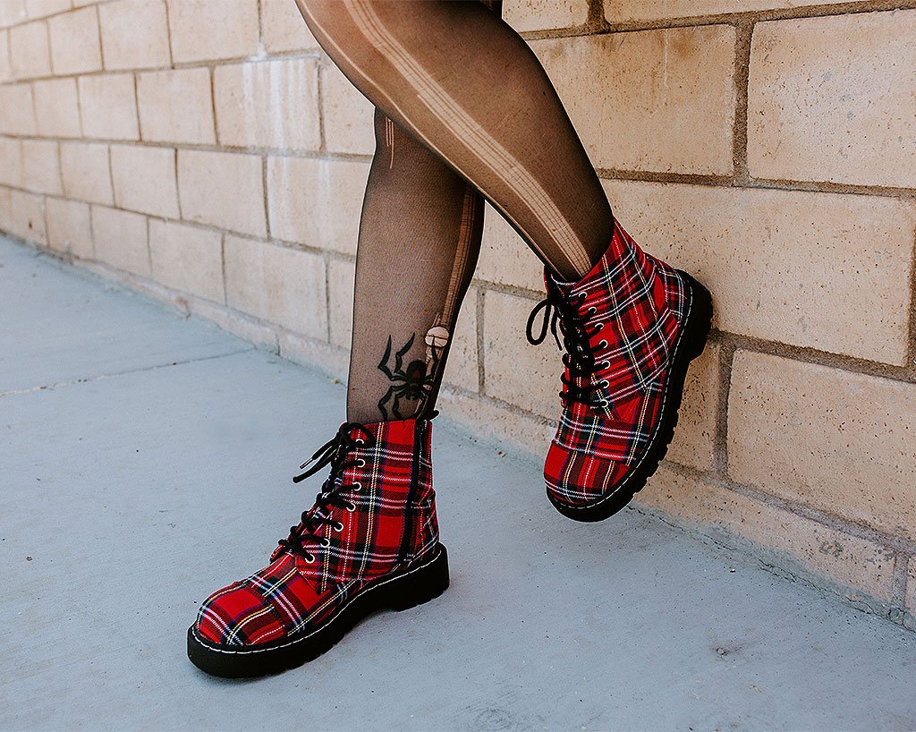 Red Plaid 7-Eye Anarchic Boot