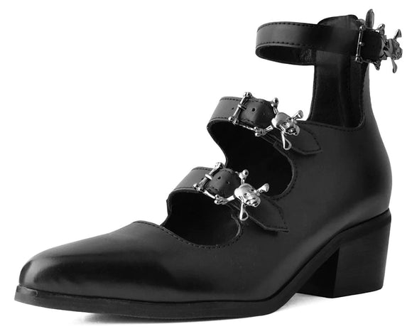 Black 3-Buckle Skull Buckle Anarchic Pointed Heel