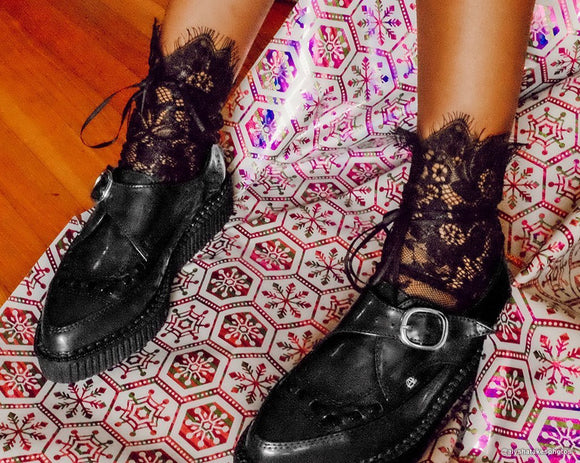 Black Lace Ribbon Sock