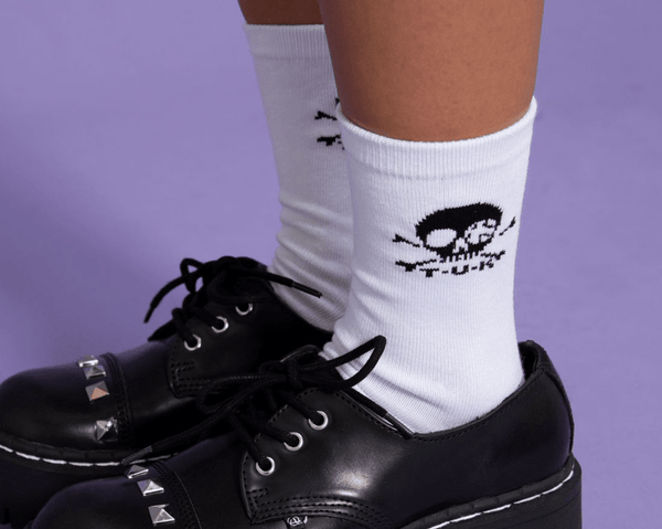 White T.U.K. Skull Logo Women’s Sock