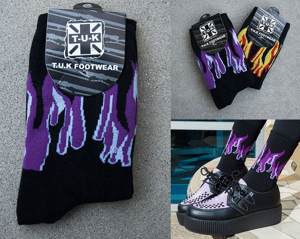 Black Purple & Grey Flame Socks