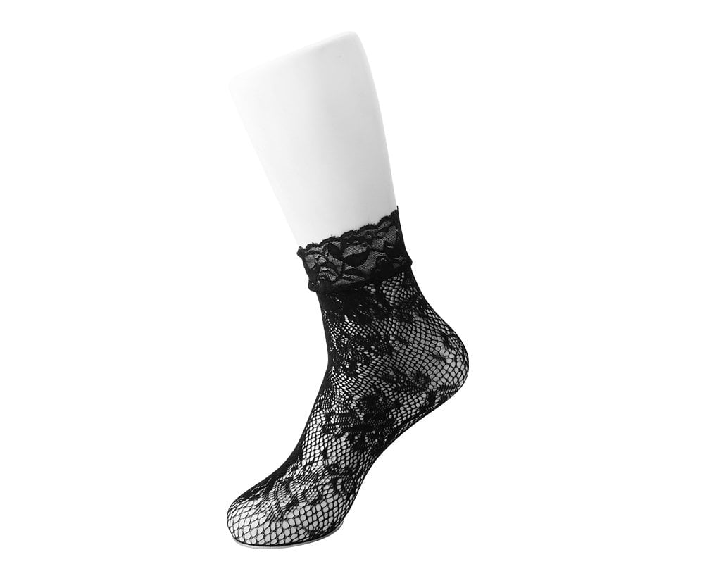 Black Floral Lace Crew Sock