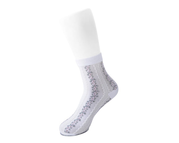 White Stripe Floral Sheer Sock