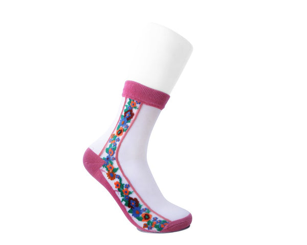 Blush Stripe Floral Sheer Sock
