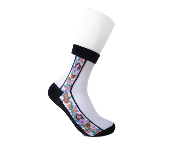 Black Stripe Floral Sheer Sock