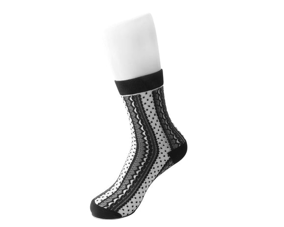 Women's Sheer Black Stripe & Polka Dot Sock