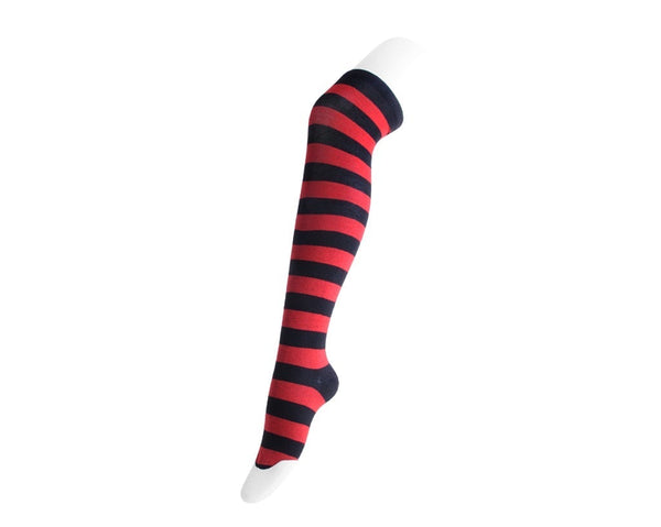 Red & Black Striped Thigh High Sock