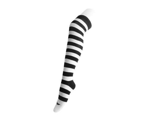 Black & White Striped Thigh High Sock
