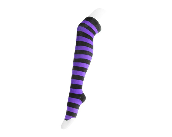 Black & Lavender Striped Thigh High Sock