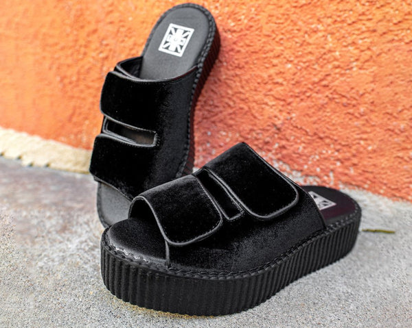 Black Velvet 2-Strap Slide Sandal