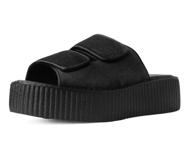 Black Velvet 2-Strap Slide Sandal