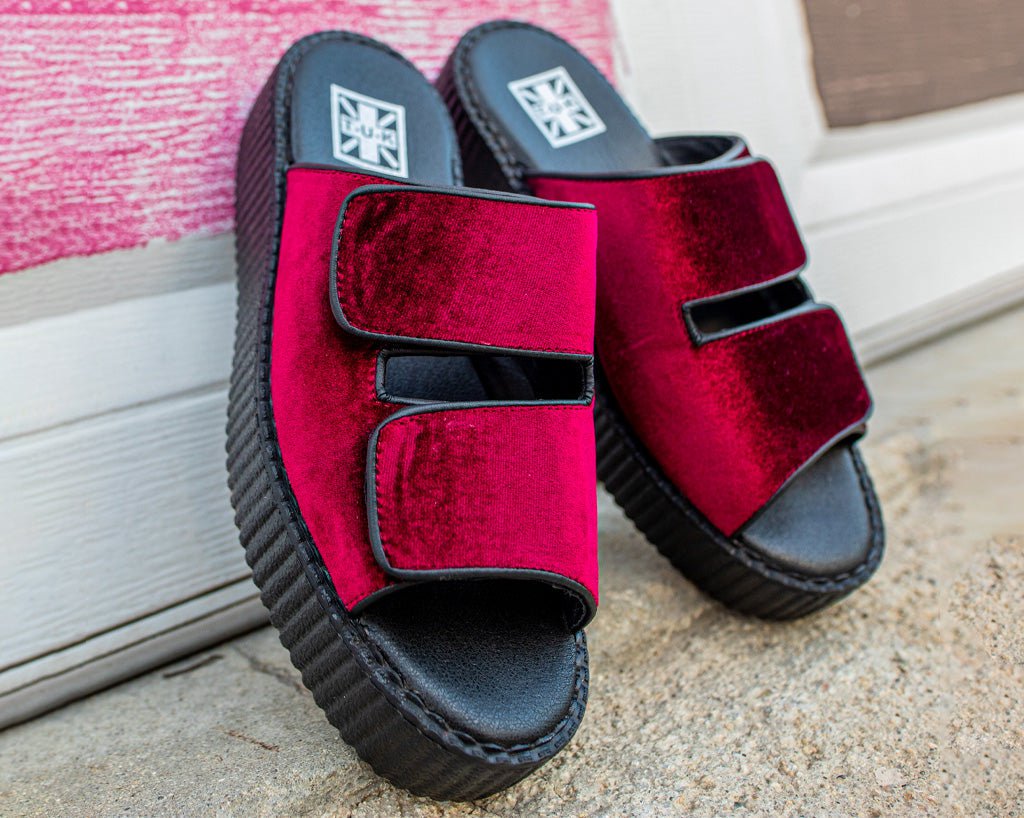Burgundy Velvet 2-Strap Slide Sandal