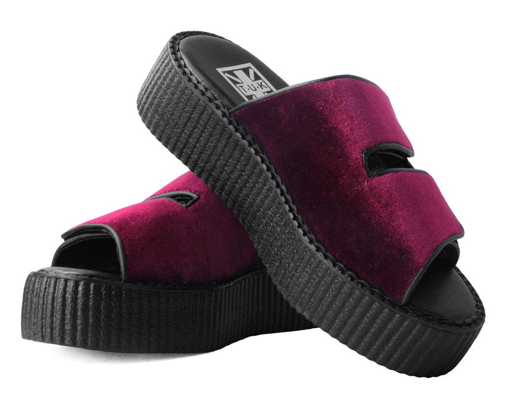 Burgundy Velvet 2-Strap Slide Sandal