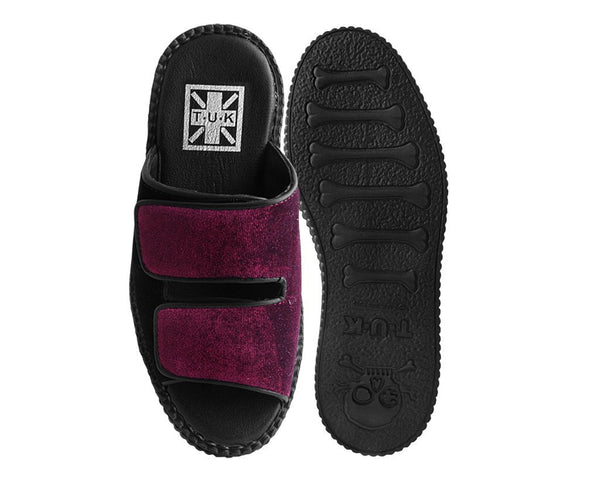 Burgundy Velvet 2-Strap Slide Sandal