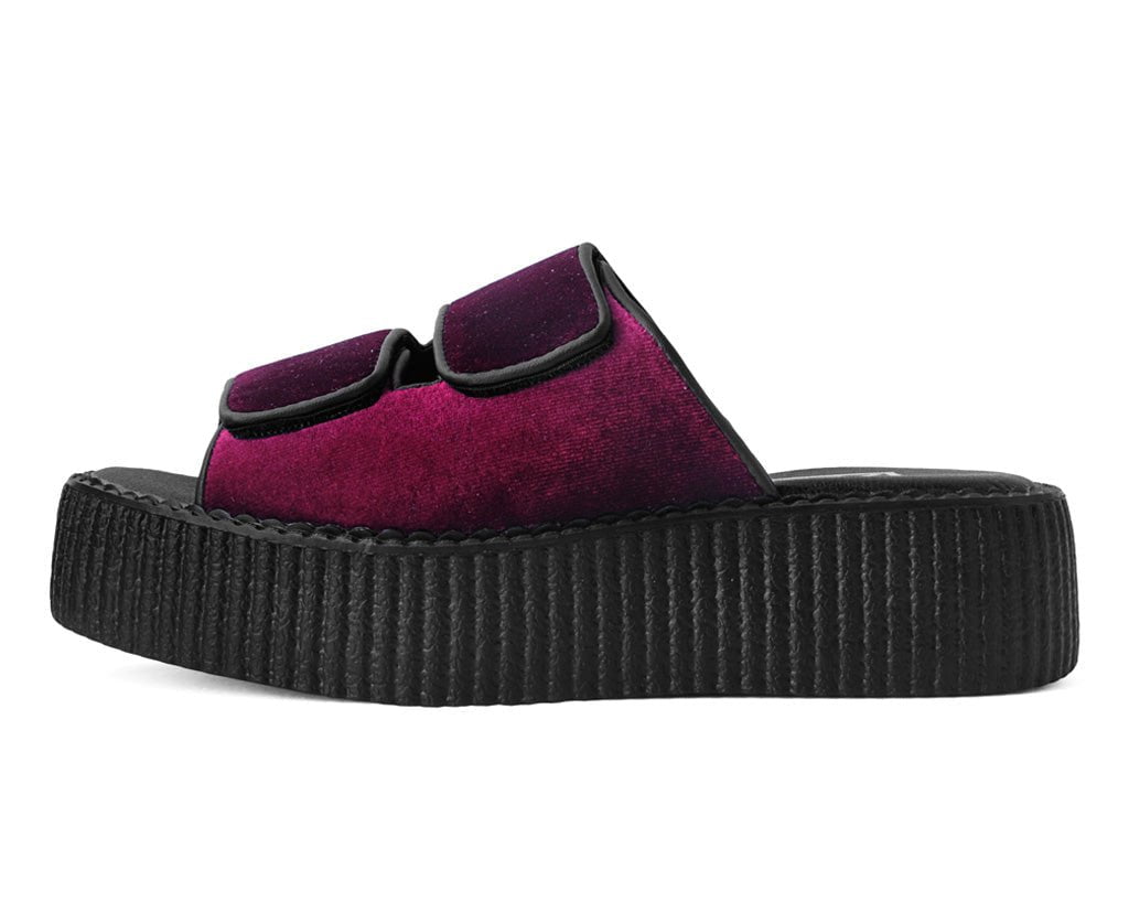 Burgundy Velvet 2-Strap Slide Sandal
