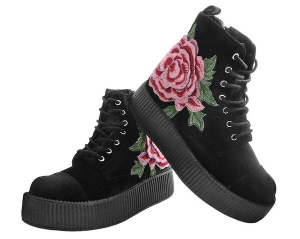 Black Velvet 3D Rose Embroidered Boots 